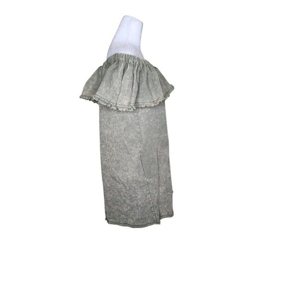 Umgee Off Shoulder Ruffle Denim Mini Dress Womens M Khaki Green - Picture 4 of 8